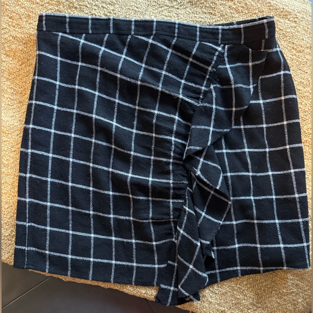 Madewell Black and White Windowpane Ruffle Skirt